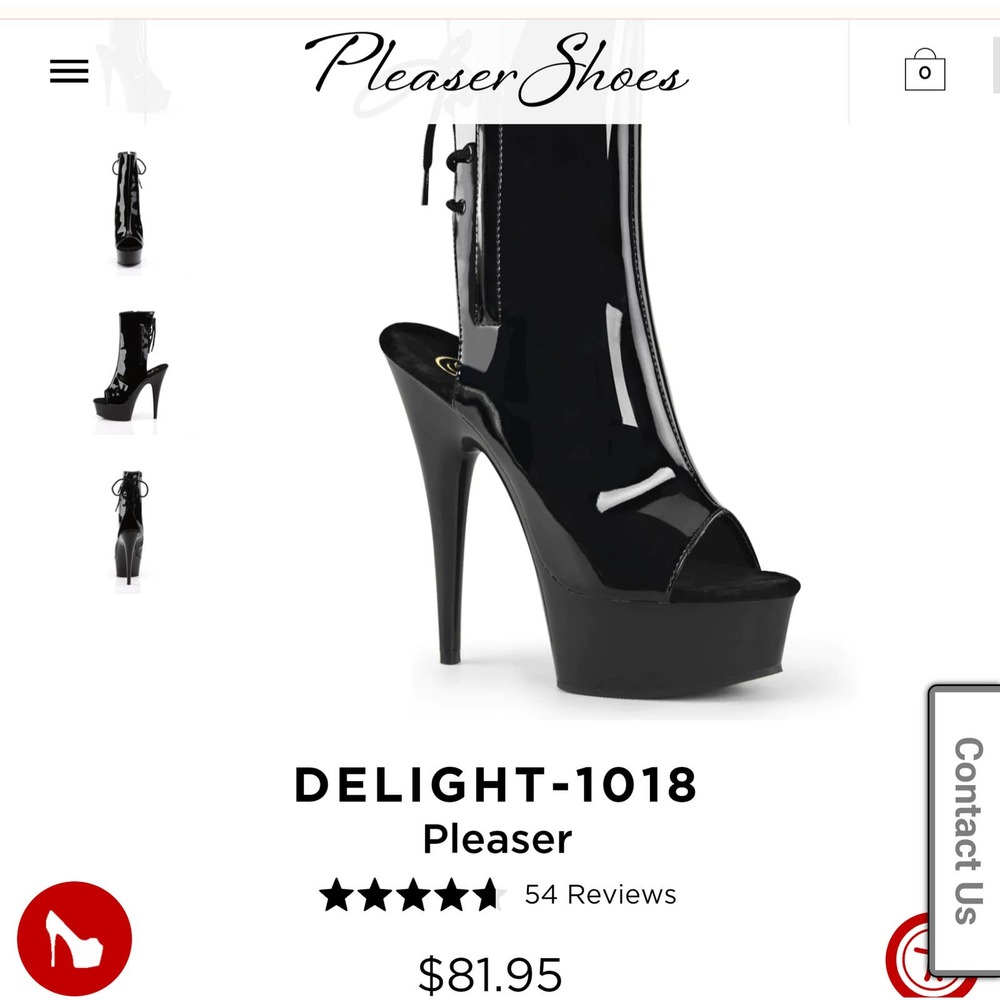 Pleaser DELIGHT-1018 Black PU Platform Ankle/Mid Boot Open Toe Lace-Up Back SZ 7